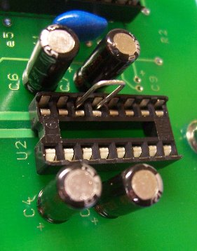 Picture showing MAX232 socket with pins 13 and 14 bridged