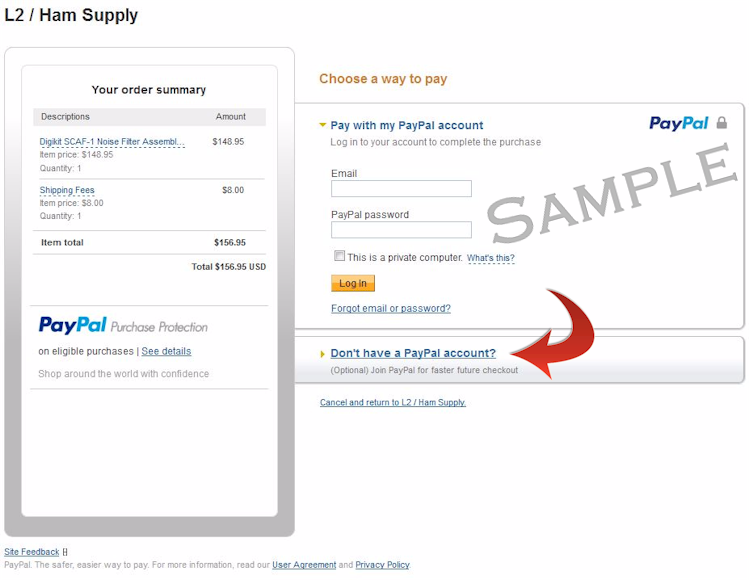 Ham Supply Accepts Major Credit Cards With or Without a PayPal Account